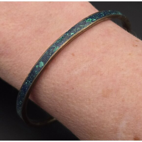 Vintage Brass and Composite Turquoise Bangle Bracelet - Picture 5 of 9